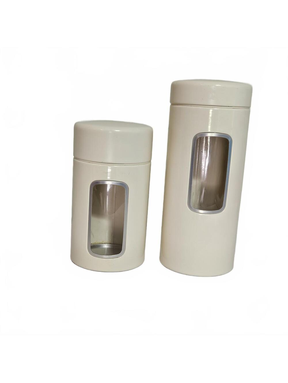 Vintage Chantal Metal Window Canisters Off White MCM Style Flour Sugar Container